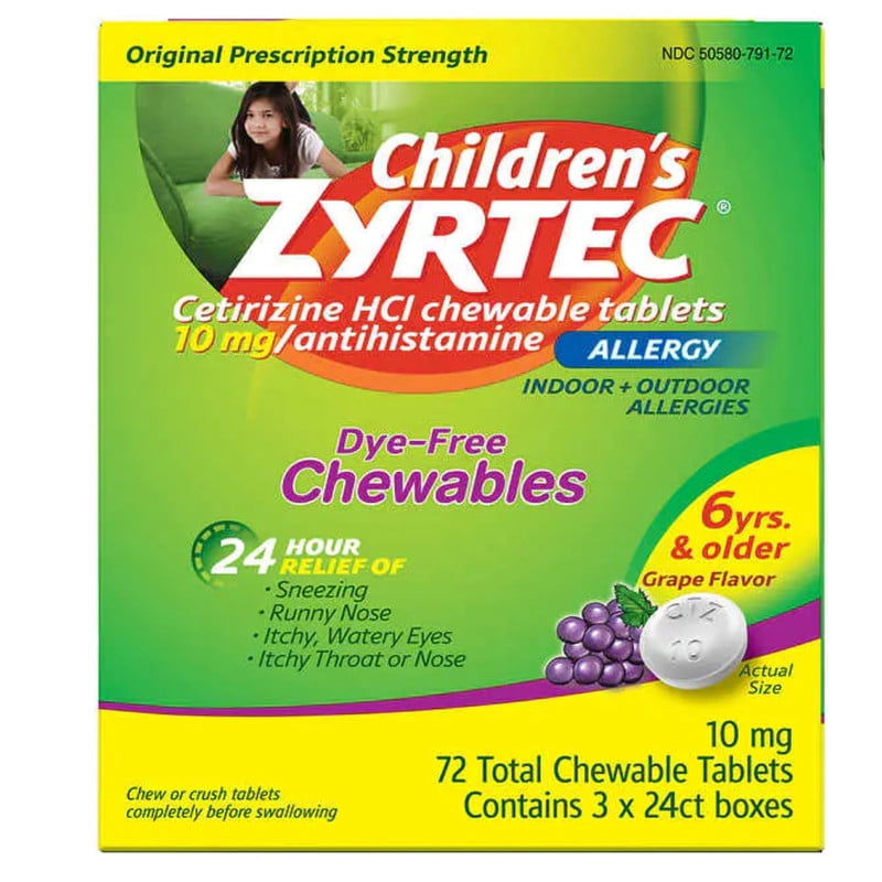 Children's Zyrtec Allergy Cetirizine HCl 10 mg Grape Flavored - 72 Chewable Tabs