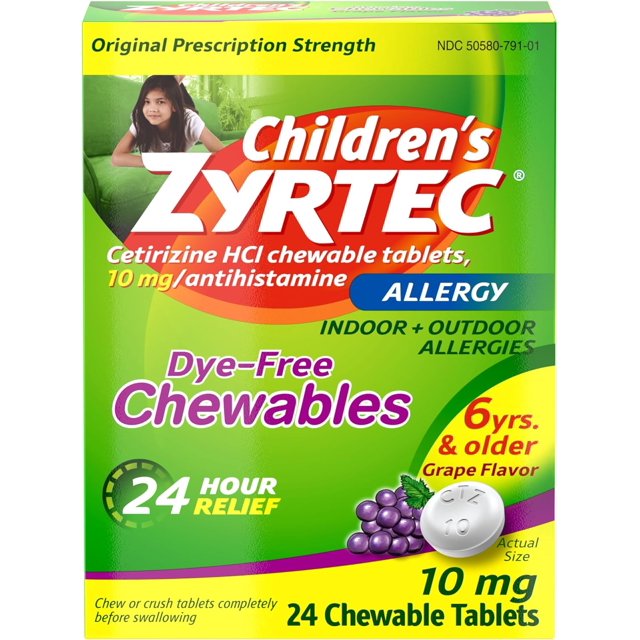 Zyrtec Children's DyeFree Chewables for 24 Hour Allergy Relief, 10 mg