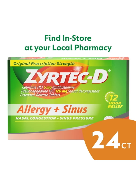 Zyrtec-D 12 Hour Allergy Relief & Nasal Decongestant Tablets, 24 Ct