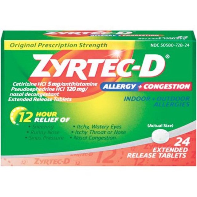 ZyrtecD Allergy & Congestion 12 Hour Extended Release Tablets (Pack of