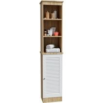 ZyserTjolt Freestanding Tall Linen Cabinet with One Door&Shelves,Wooden Bathroom Storage Cabinet Oak