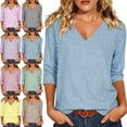 thumbnail image 1 of Zysthvn 3/4 Length Sleeve Womens Tops Striped Fall Lightweight Casual Women Tshirts V Neck Loose Fit Tops, 1 of 8