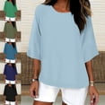 thumbnail image 1 of Zysthvn 3/4 Sleeve Casual Womens Tops Tunic Cotton Blend Plus Size Tshirts for Women Solid Lightweight Crew Neck, Army Green L, 1 of 5
