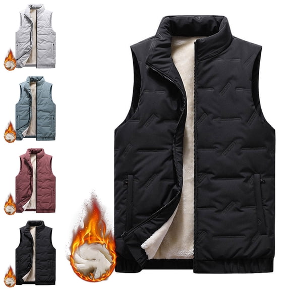 Zysthvn Athletic Jacket Men Lightweight Fall Warm Puffer Mens Vest Jacket with Pockets Solid Sleeveless Stand Collar Jackets, Black L