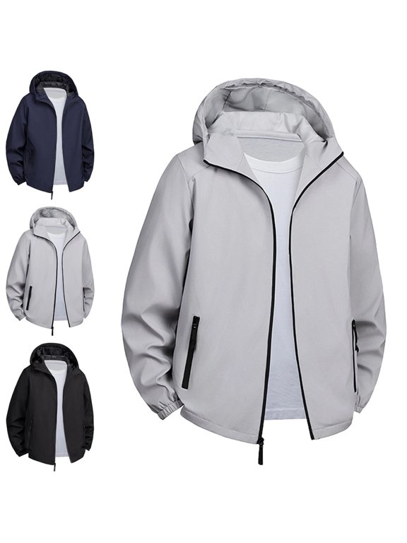 Athletic Jackets for Men with Hoodie Lightweight Fall Full Zip Mens Coats Long Sleeve with Pockets Solid