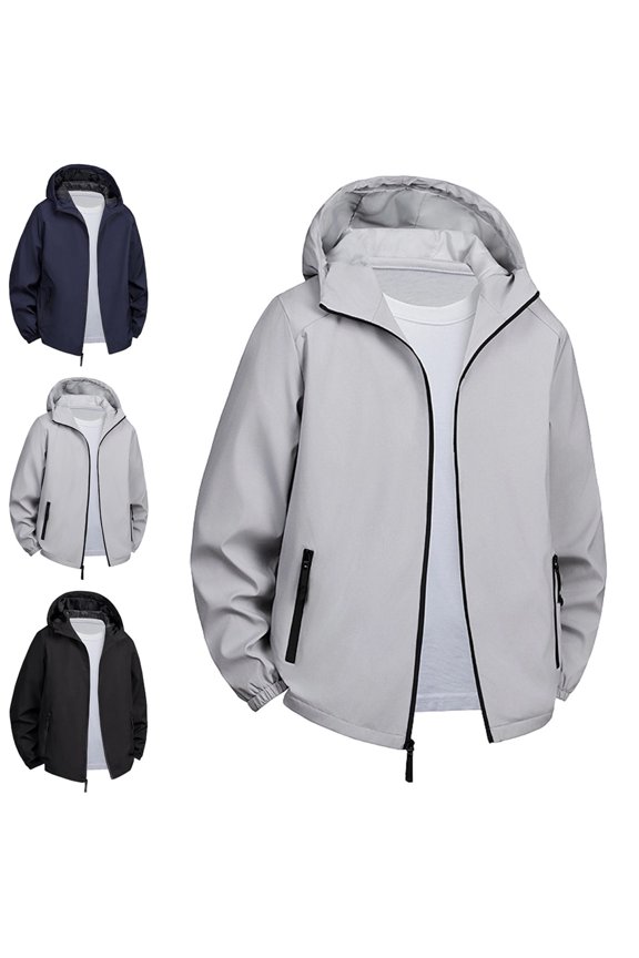 Athletic Jackets for Men with Hoodie Lightweight Fall Full Zip Mens Coats Long Sleeve with Pockets Solid