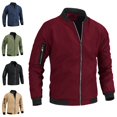 thumbnail image 1 of Zysthvn Athletic Lightweight Jacket Men Bomber Zip up Winter Mens Coats Solid with Pockets Long Sleeve Stand Collar Workwear, 1 of 3