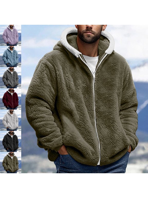 Athletic Mens Jacket Lightweight Hooded Winter Outdoor Mens Coats Outerwear Winter Full Zip Long Sleeve Solid