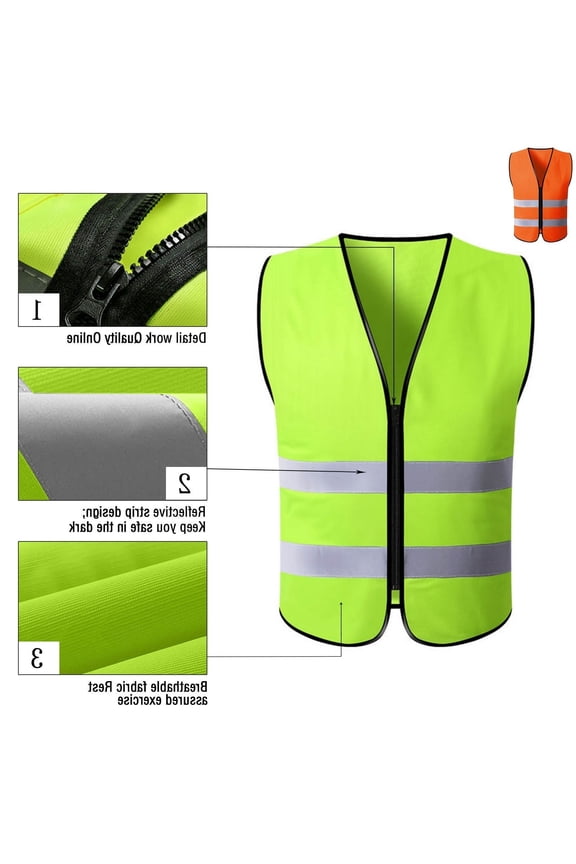 Athletic Mens Jackets Casual Half Zip Workwear Fall Lightweight Vests for Men Solid Reflective V-Neck Safety Jackets, Green Free Size