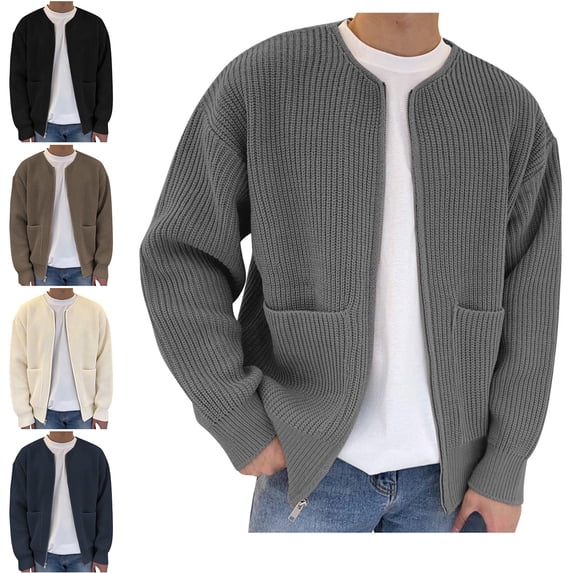 Zysthvn Athletic Mens Winter Jacket Lightweight Plus Size Sweater Coats for Men Solid Long Sleeve Crew Neck with Pockets