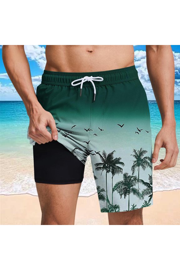 Athletic Shorts for Men Lined Boating Hawaiian Summer Board Shorts for Men Drawstring Elastic Waist Tropical Printed Pockets