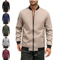 thumbnail image 1 of Zysthvn Bomber Mens Lightweight Jackets Full Zip Athletic Fall Mens Outerwear with Pockets Solid Long Sleeve Stand Collar, 1 of 9