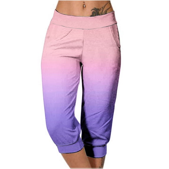 Zysthvn Capri Pants for Women Casual Gradient Summer Joggers Womens Cropped Pants with Pockets Elastic Waist Fitted Lightweight