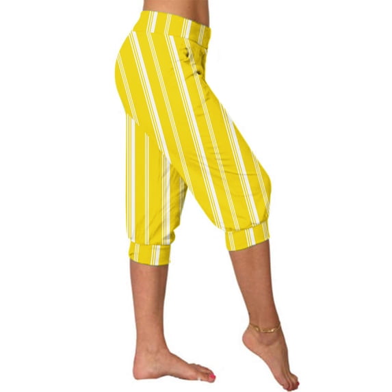 Zysthvn Capri Pants for Women Workout Yoga Cropped Athletic Leggings Striped Lounge Pants Women with Pockets Gym Elastic Waist High Waisted