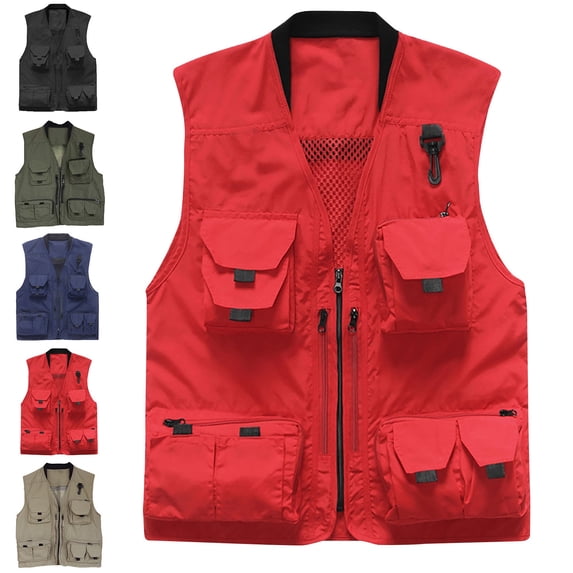 Zysthvn Cargo Light Jackets for Men Outdoor Fall Athletic Mens Vest Jacket Solid V-Neck with Pockets Half Zip Jackets, Khaki L