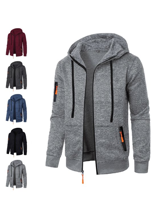 Casual Jackets for Men Lightweight Full Zip Hooded Winter Mens Coats Outerwear Winter Long Sleeve with Pockets Solid
