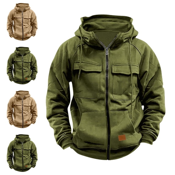 Zysthvn Casual Men's Hoodies Zip up Winter Thick Full Zip Mens Sweatshirt with Pockets Long Sleeve Solid Drawstring