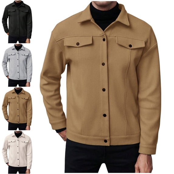 Zysthvn Casual Mens Lightweight Jacket Winter Cargo Single Breasted Mens Coats Outerwear Winter Lapel with Pockets Solid Long Sleeve