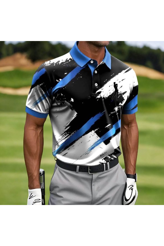 Casual Mens Tops Short Sleeve Work Summer Polo Tennis Mens T Shirts Tie Dye Lapel Tops