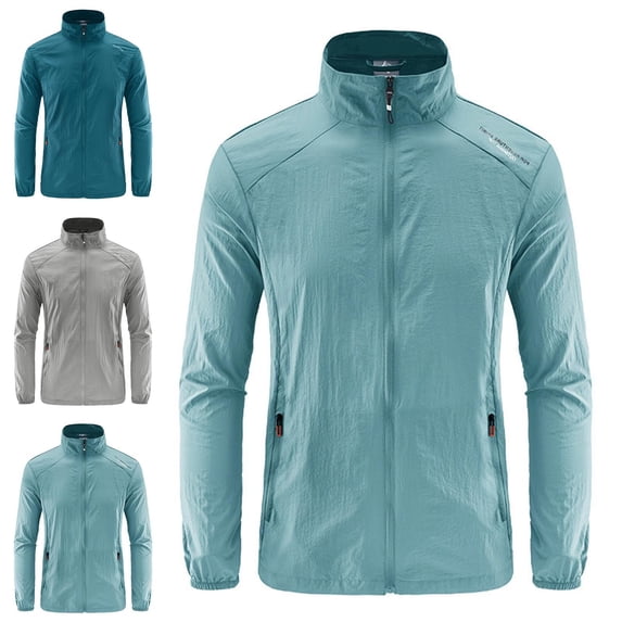 Zysthvn Casual Mens Winter Jacket Fall Outdoor Lightweight Sun Protection Mens Coats with Pockets Stand Collar Solid Long Sleeve