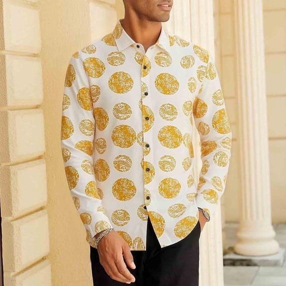 Zysthvn Casual Shirts for Men Tall and Big Fall Vacation Long Sleeve Men T Shirt Stretch Printed Lightweight Button Turn Down Collar Tops