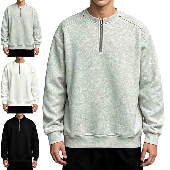 Zysthvn Casual Sweatshirts for Men Quarter Zip Fall Pullover Fleece Mens Sweatshirts Loose Crewneck Long Sleeve Solid Tops