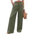 thumbnail image 1 of Zysthvn Casual Work Jeans for Women Cotton Blend Wide Leg Low Rise Trousers for Women Jeans with Pockets Button Comfy Loose Solid Pants, 1 of 7