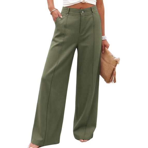 Zysthvn Casual Work Jeans for Women Cotton Blend Wide Leg Low Rise Trousers for Women Jeans with Pockets Button Comfy Loose Solid Pants