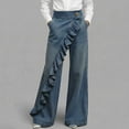 thumbnail image 1 of Zysthvn Casual Work Jeans for Women Denim Mid Rise Wide Leg Trousers Women with Pockets Solid Comfy Button Loose Pants, 1 of 5