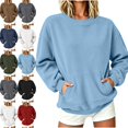 thumbnail image 1 of Zysthvn Corduroy Sweatshirt Women Pullover Lightweight Casual Winter Sweatshirts for Women Crewneck with Pockets Solid Long Sleeve Tops, 1 of 7
