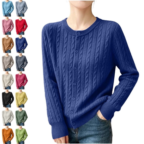 Zysthvn Cotton Womens Fall Sweaters Button Front Casual Cardigan Womens Tops Long Sleeve Warm Lightweight Crewneck Solid Sweaters