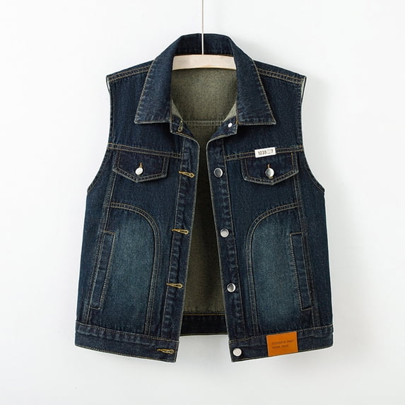 Zysthvn Denim Womens Jackets Sleeveless Single Breasted Casual Plus Size Women's Coats with Pockets Button Solid Vintage Tops