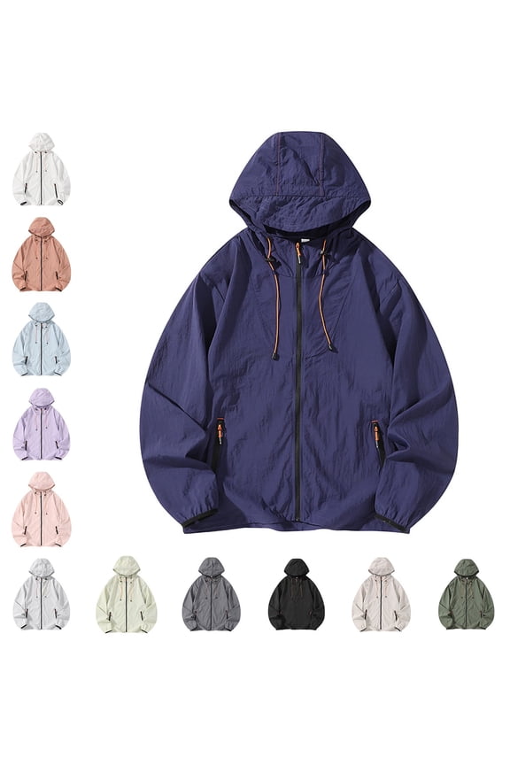 Fall Jackets for Men with Hoodie Lightweight Outdoor Casual Mens Outerwear Full Zip Sun Protection Solid Quick Dry with Pockets