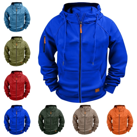 Zysthvn Fall Mens Jackets Lightweight Casual Outdoor Athletic Mens Coats Hooded Hiking Full Zip Solid with Pockets