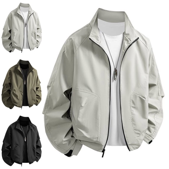 Zysthvn Fall Mens Lightweight Jacket Zip up Casual Outdoor Mens Outerwear Solid with Pockets Stand Collar Plus Size Long Sleeve