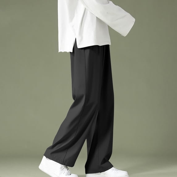 Zysthvn Fall Mens Pants Plus Size Travel Wide Leg Casual Trousers for Men Loose Fit Breathable Solid with Pockets Pants, Black XXXXXL