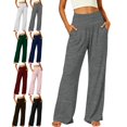 thumbnail image 1 of Zysthvn Fall Women Casual Pants Wide Leg Yoga High Waisted Pants for Women Elastic Waisted Solid with Pockets Trousers, 1 of 10