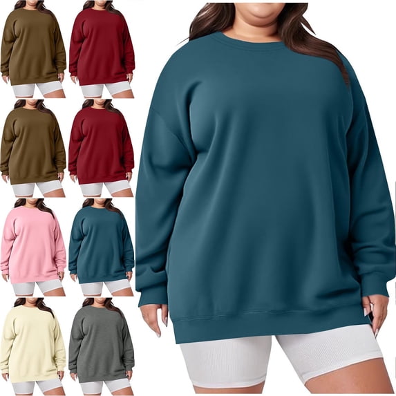Zysthvn Fall Womens Sweatshirts Plus Size Pullover Oversized Casual Solid Sweatshirts for Women Long Sleeve Crewneck Loose Fit Tops