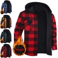thumbnail image 1 of Zysthvn Fleece Jackets for Men Winter Athletic Lightweight Plaid Mens Coats Outerwear Winter Single Breasted Hooded with Pockets, 1 of 6