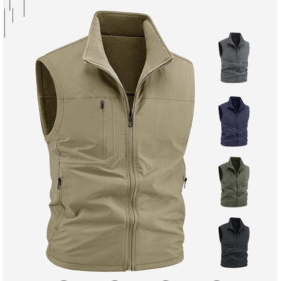 Zysthvn Fleece Mens Vest Sleeveless Winter Zip up Casual Jacket for Men Stand Collar Solid with Pockets Outerwear