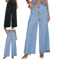 thumbnail image 1 of Zysthvn High Rise Jeans for Tall Women Casual Winter Wide Leg Denim Womens Comfy Pants Loose with Pockets Button Solid Trousers, 1 of 7