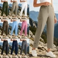 thumbnail image 1 of Zysthvn High Waist Fall Pants for Women Straight Leg Casual Outdoor Pants Women with Pockets Solid Elastic Waist Trousers, 1 of 10