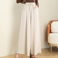 thumbnail image 1 of Zysthvn High Waisted Summer Pants Women Wide Leg Casual Cotton Linen Women Trouser Pants Comfort Solid with Pockets Loose Drawstring Pants, 1 of 8