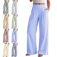 thumbnail image 1 of Zysthvn High Waisted Womens Pants Fall Business Striped Wide Leg Pants for Women Elastic Waisted Palazzo Flowy with Pockets Trousers, 1 of 8