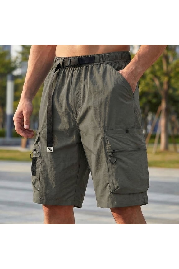 Hiking Men's Shorts Cargo Soft Summer Athletic Bermuda Outdoor Gym Shorts for Men Classic Multiple Pockets Stretch Drawstring Solid
