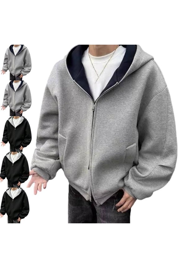 Jackets for Men Lightweight Hooded Full Zip Fall Casual Mens Outerwear with Pockets Solid Long Sleeve