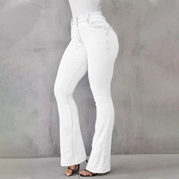 Zysthvn Jeans Womens Flared Casual High Waisted Trousers Women Solid with Pockets Comfy Loose Button Pants