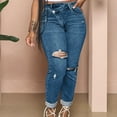 thumbnail image 1 of Zysthvn Jeans for Women Casual Straight Leg Womens Trousers High Waisted with Pockets Button Loose Ripped Solid Pants, 1 of 7