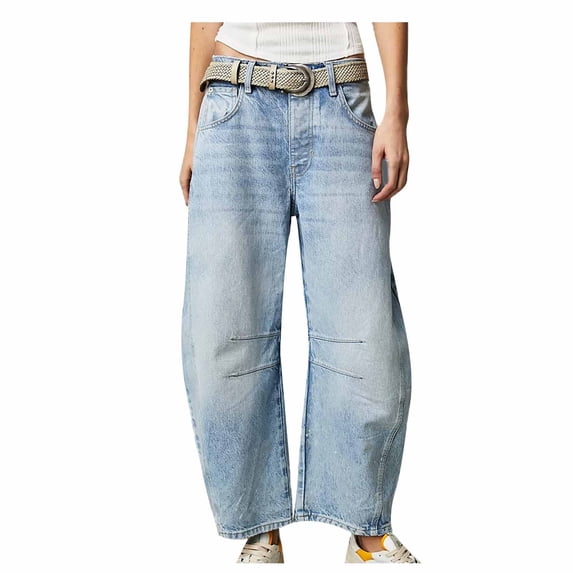 Zysthvn Jeans for Women Denim Low Rise Casual Wide Leg Women Trouser Pants Button with Pockets Solid Loose Comfy Pants