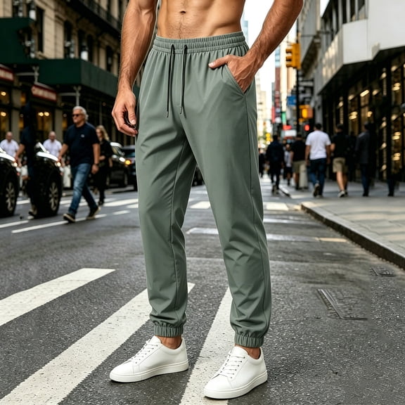ZORYEVY Jogger Mens Pants Casual Winter Quick Dry Trousers for Men Elastic Waist Lightweight Drawstring Solid Pants with Pockets